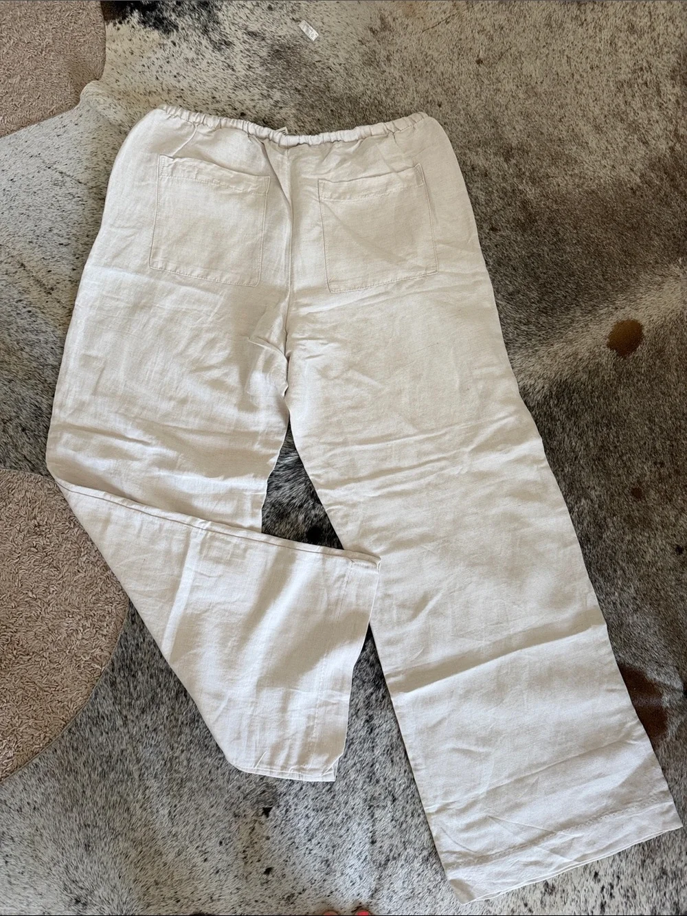 H&M Cream Linen-Blend Drawstring womens Pants